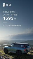仰望U8豪华版12月销售1593辆，仰望跻身百万级高端品牌第一梯队