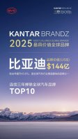 品牌价值同比飙升43.6%，比亚迪荣登2025凯度BrandZ全球汽车品牌榜第六名